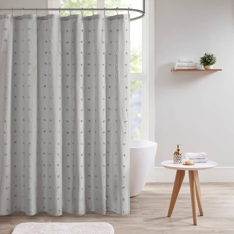 Intelligent Design Maize Cotton Jacquard Pom Pom Shower Curtain