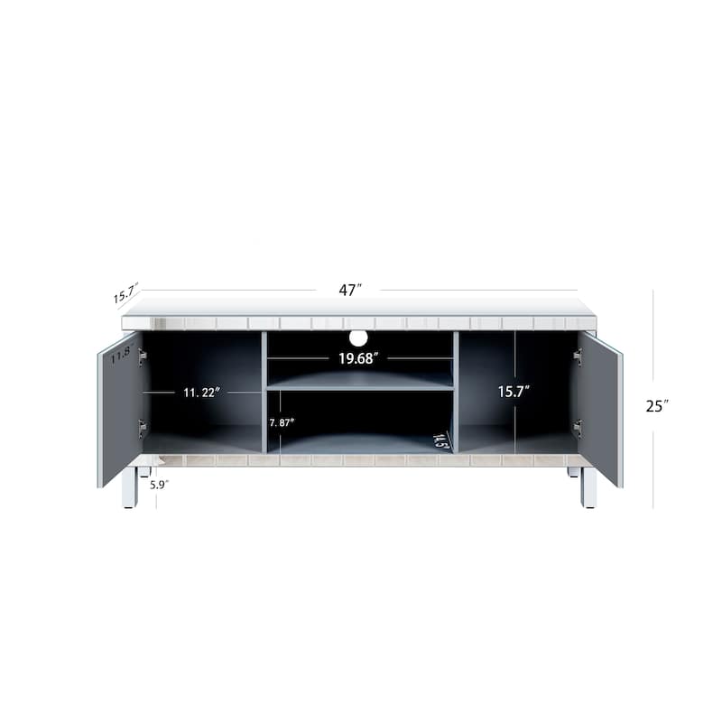 47 Inch Mirror TV Media Console with Diamond Glass Doors, Dual Door Design, Compatible with 50-Inch TVs