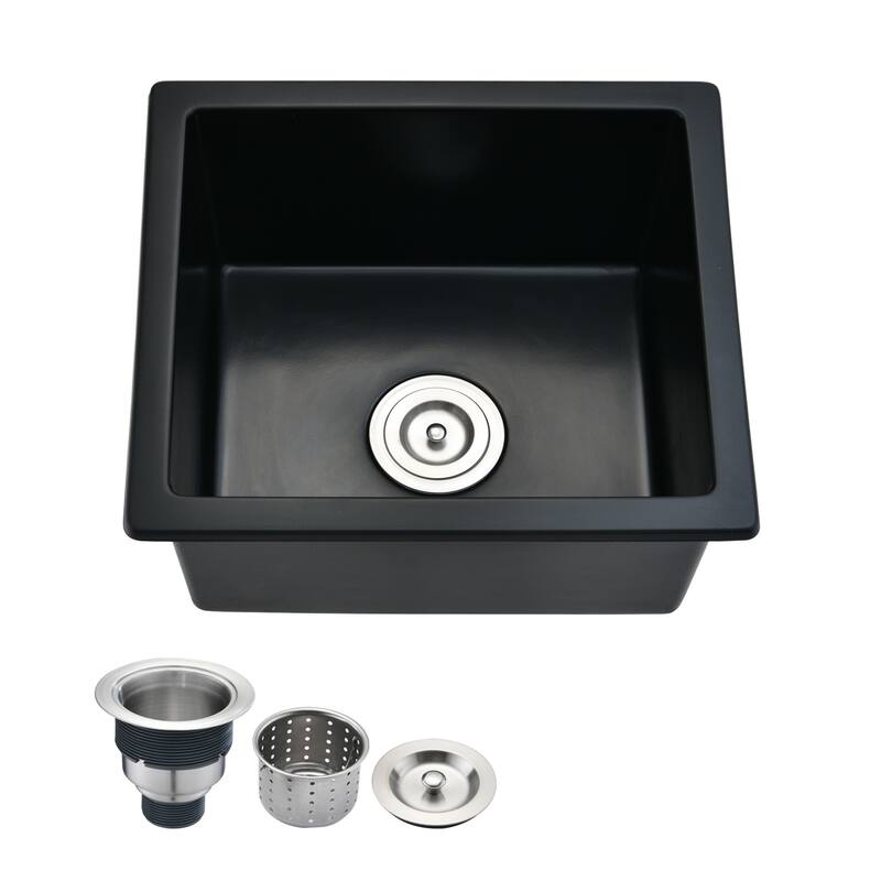 PROOX 18" L X 16" W Bar Sink Undermount Quartz Kitchen Sink With Basket Strainer - Black