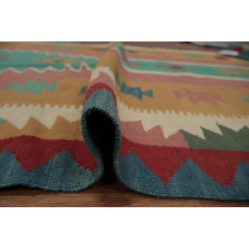 Hand Woven Oriental 100% Wool Carpet Southwestern Tribal Multi-Colored Kilim Runner Rug - 14' 6'' X 4' 9''