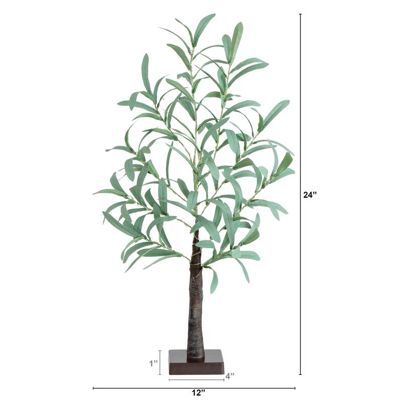 Pre-Lit Battery Operated Olive Artificial Tree - 2' - Warm White LED Lights