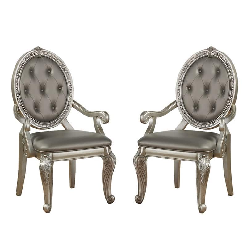 Set of 2 PU Upholstered Side Chairs in Antique Silver Finish - Antique Silver
