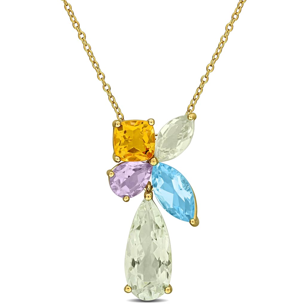 Miadora 10 1/7ct TGW Multi-Gem Cluster Pendant with Chain Yellow Silver