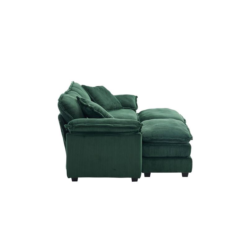 Corduroy Sleeper Sectional Sofa, Loveseat & Ottomans Chaise Lounge Set