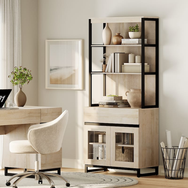 Modern 72" Tall Buffet Sideboard with Drawers and Open Shelves, Storage Cabinet for Dining Room or Kitchen - 72inches - Beige