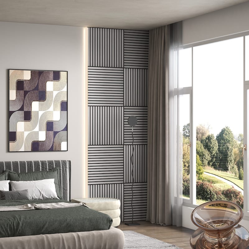 HOMCOM 4 Pack 3D Faux Wood Wall Panels, 24" x 24" Sound Absorbing Acoustic Panels, Wood Slat Wall Panels for Interior Wall Decor