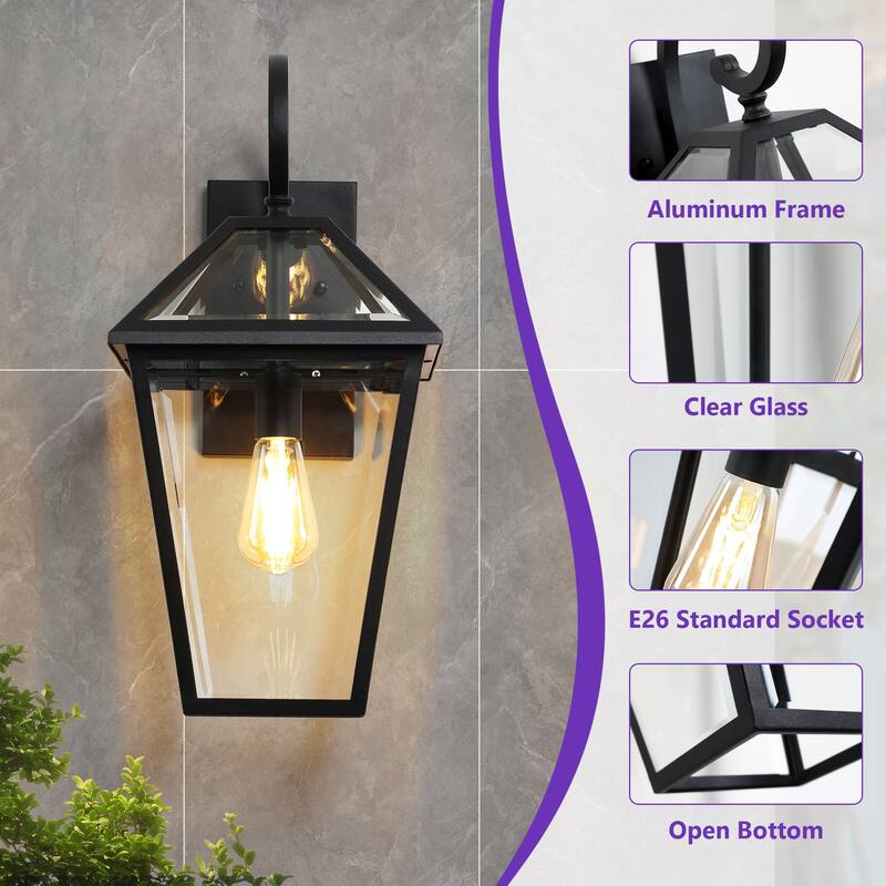 21" Outdoor Wall Light Fixture - Modern Black Wall Lantern Sconce with Clear Glass for Porch, Patio, Garage & Garden - 1-Pack