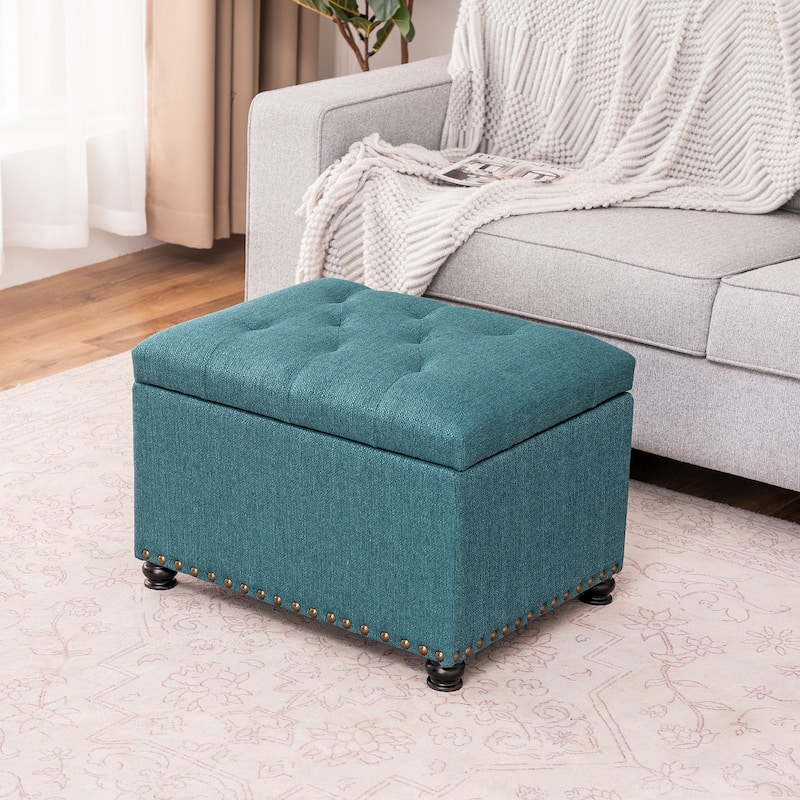 Adeco Norsup Grey Blended Linen Storage Ottoman Footstool