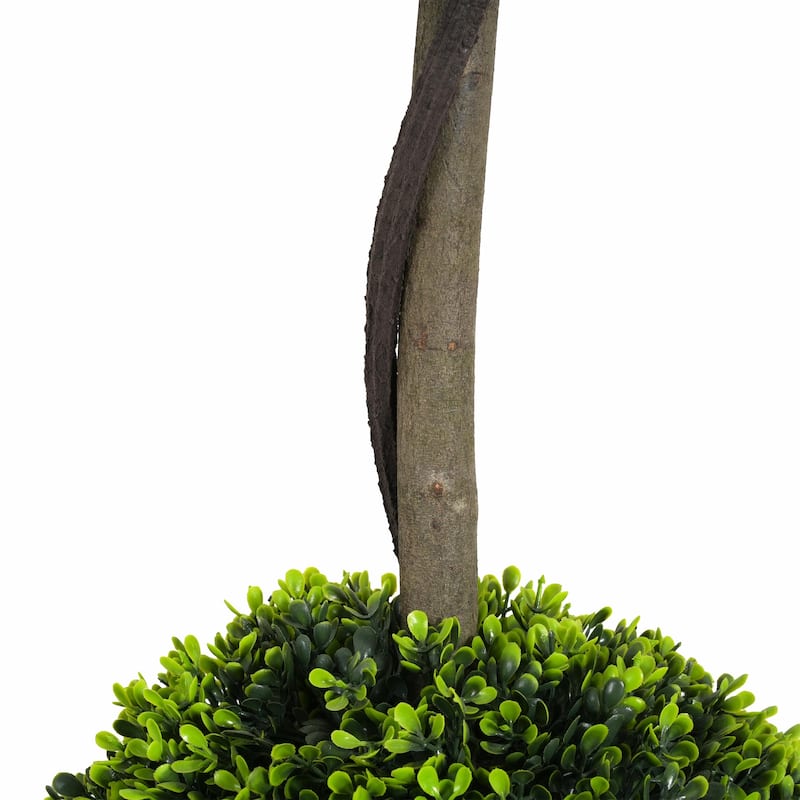 34" Artificial Topiary Boxwood Tree Double Ball with Pots, Set of 2