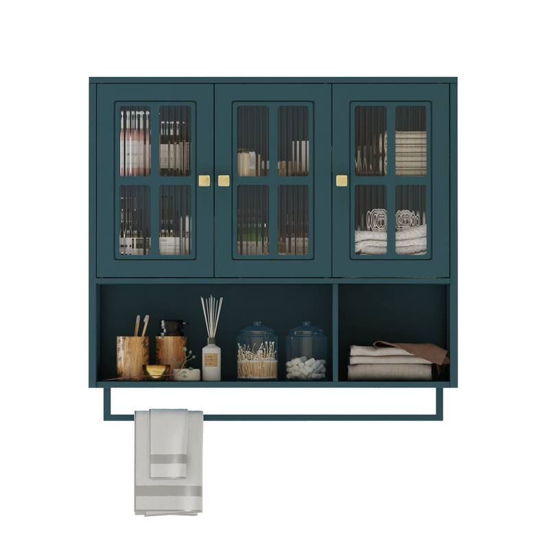 Modern 2 Door/3 Doors Wall Cabinet with 2-tier Enclosed Storage, 1 Open Shelf, and Towel Rack