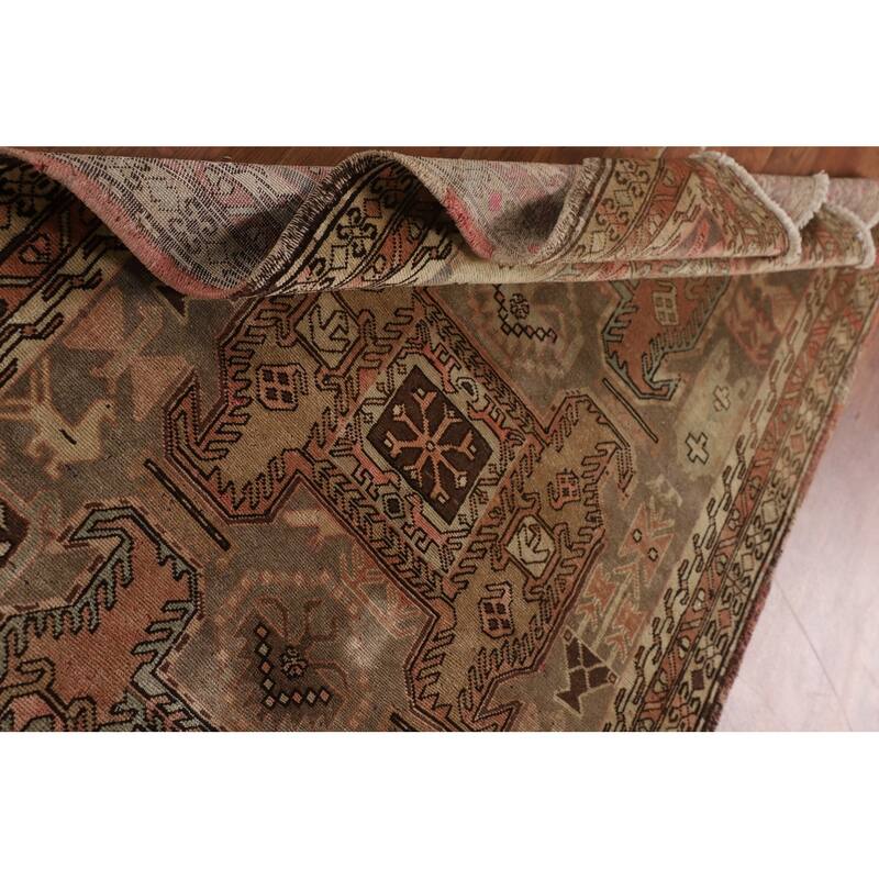 Animals Tribal Meshkin Persian Vintage Runner Rug Handmade Wool Carpet - 3'9"x 10'9"