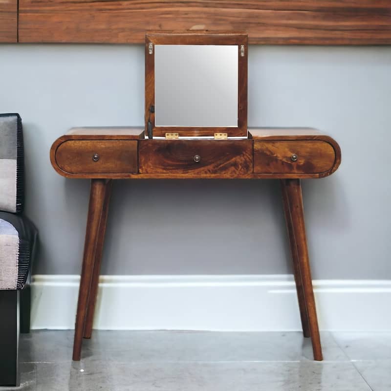Artisan Furniture Solid Wood Chestnut Mirror Dressing Table, Brown with a storage and one Drawer