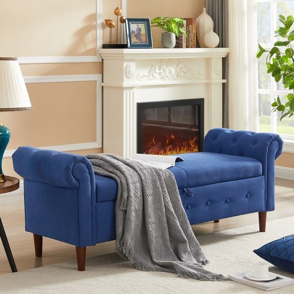 Storage Bench for Bedroom End of Bed Rolled Armed Linen Fabric Ottoman Couch Long Bench On Sale Bed Bath Beyond 39040467