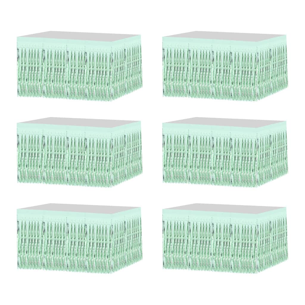 6 Pcs 29x108 Inch Light Green Metallic Foil Fringe Tinsel Table Skirts - Light Green