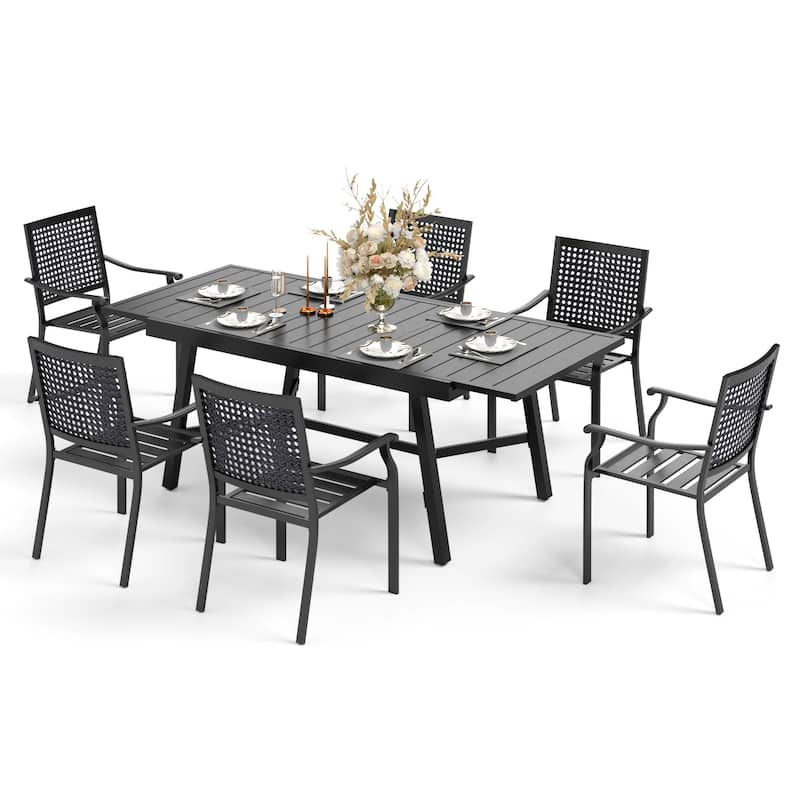 7/9-Piece Patio E-coating Dining Set of 6/8 Stackable Chairs & 1 Extendable Metal Table