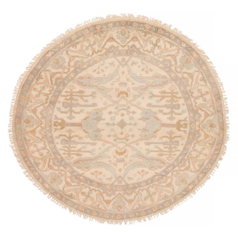ECARPETGALLERY Hand-knotted Royal Oushak Ivory Wool Rug - 5'9 x 5'9 - Ivory - 5'9 x 5'9