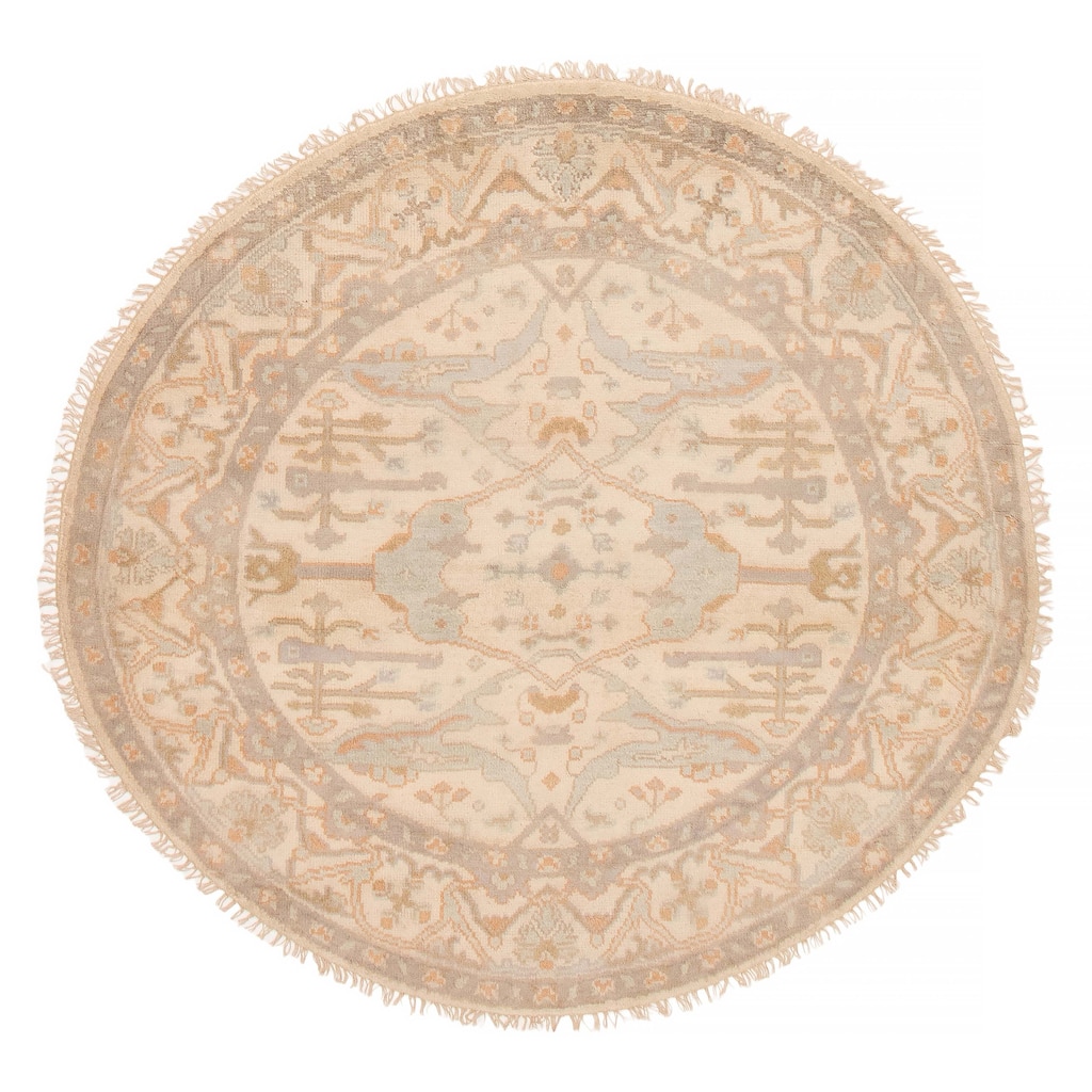 ECARPETGALLERY Hand-knotted Royal Oushak Ivory Wool Rug - 5'9 x 5'9