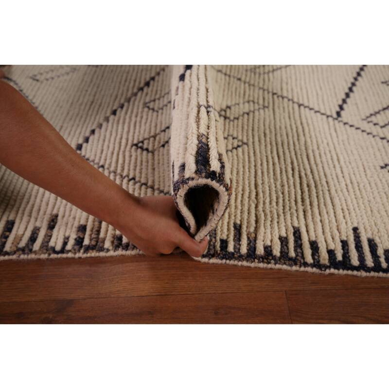 Trellis Moroccan Oriental Area Rug Handmade Geometric Wool Carpet - 9'0"x 12'5"