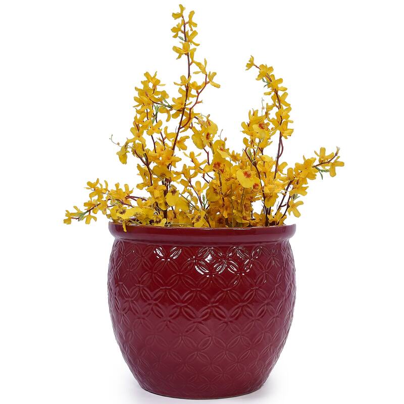 3 Pack Handmade Glazed Ceramic Planter, Ring Pattern Planter Pot