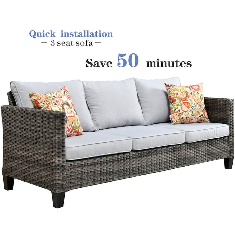 OVIOS 5-piece Patio Loveseat Wicker Set with 30" Fire Pit