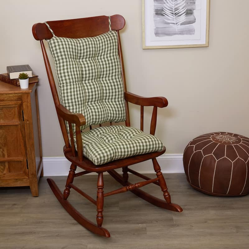 Gripper Gingham Rocking Chair Seat Cushion Set with Gripper Backing
