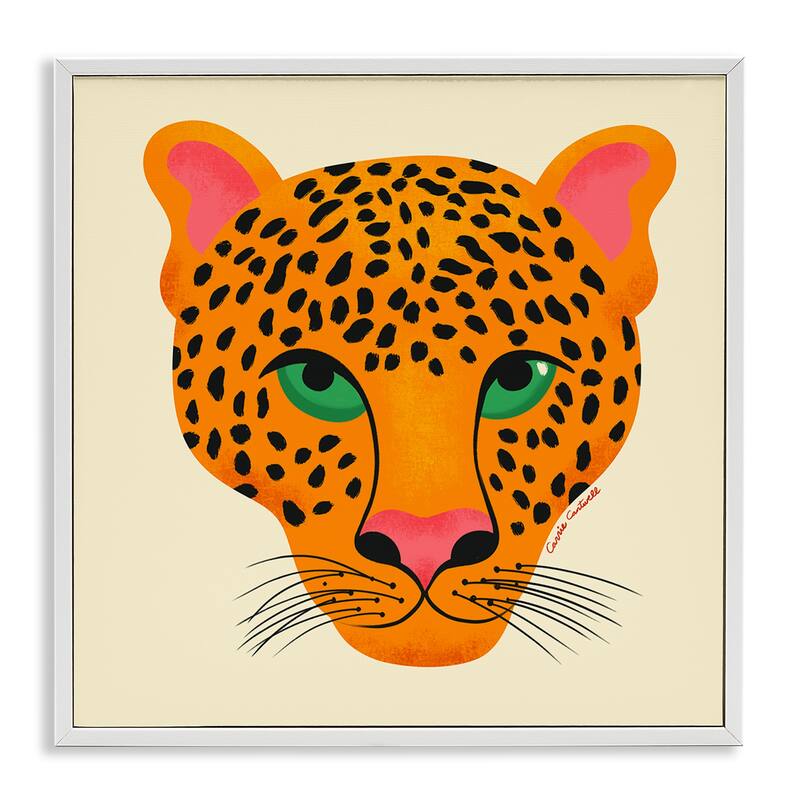 Stupell Modern Leopard Wildlife Face Framed Giclee Art Design By Carrie Cantwell - 24 x 24 - White