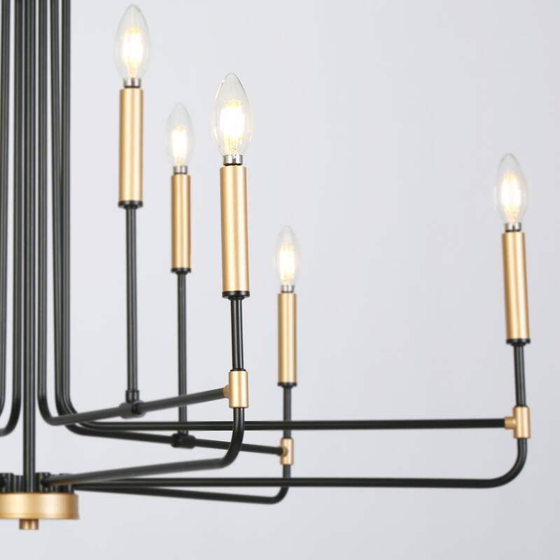 Modern 9-Light Classic Angle Arm Chandelier Gold Black Candle Lights - 38.5" Dia. x 25" H
