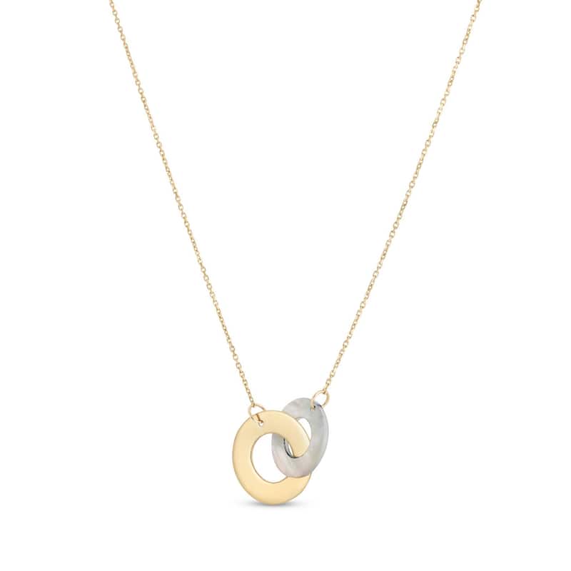 Curata 14k Yellow Gold 16" Mother Of Pearl Circles Necklace (Spring ring)