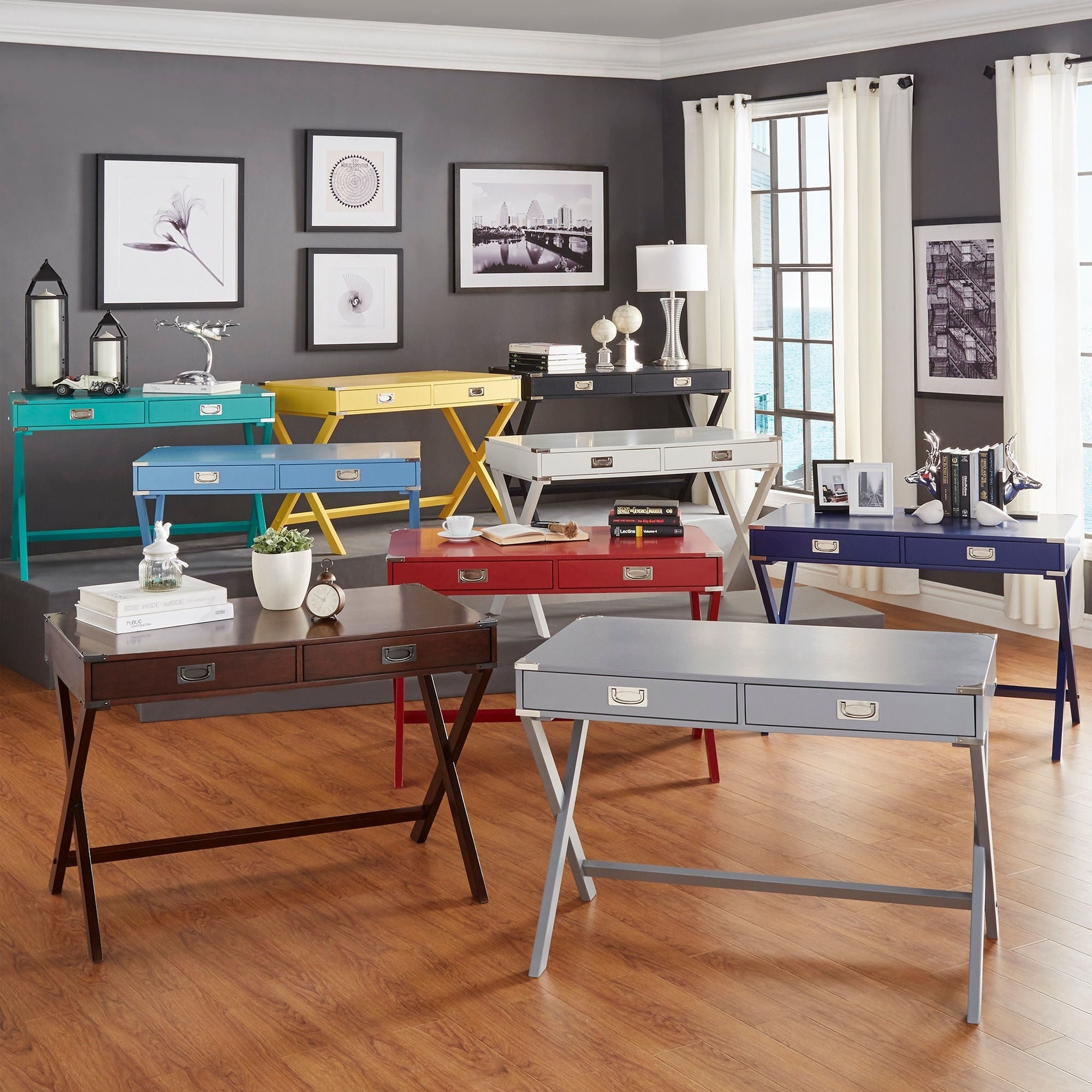 Kenton X Base Wood Accent Campaign Writing Desk iNSPIRE Q Modern