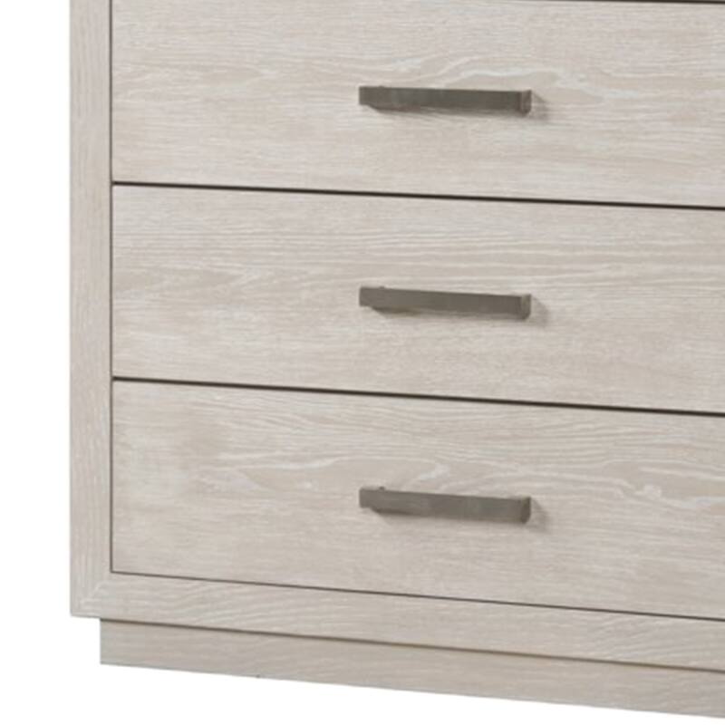 Kexa Tall Dresser Chest, 5 Drawers, Light Gray Solid Wood, Nickel Metal