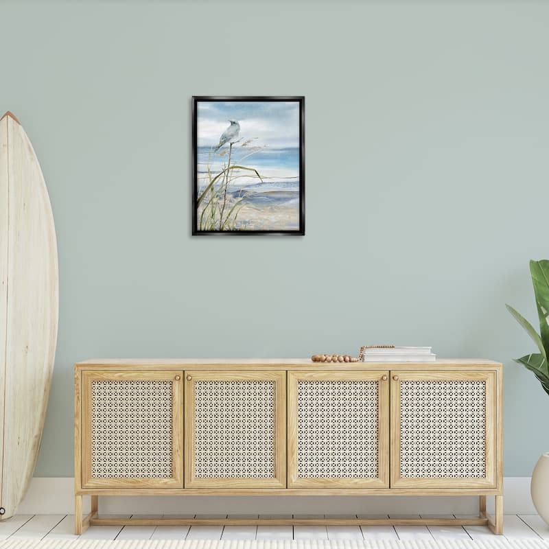 Stupell Bird on Beach Shore Framed Floater Canvas Wall Art Design by Carol Robinson