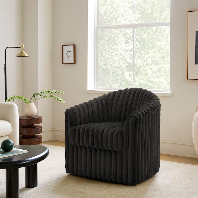 Daniel 49" Upholstered Plush Corduroy Swivel Barrel Accent Chair - Chocolate