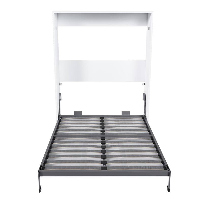 Queen Size Murphy Bed Foldable Wall Bed Frame Cube Cabinet Bed, Solid Wood Support Strips Platform Bed, Save-Space Hidden Bed