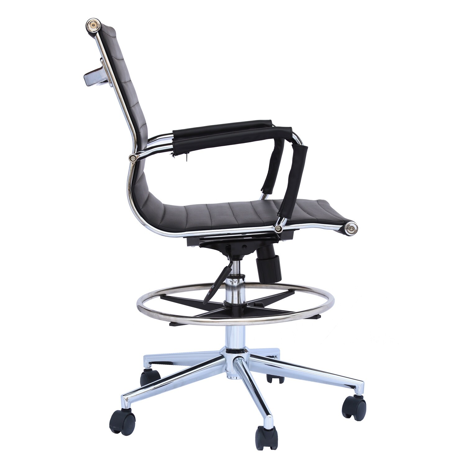 Shop 2xhome Modern Mid Back Ribbed Pu Leather Swivel Tilt Adjustable Seat Task Office Drafting Chair With Arms Foot Rest On Sale Overstock 25859758