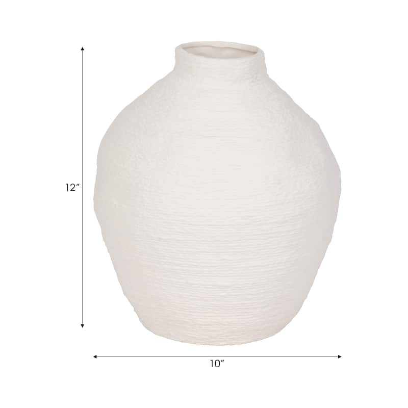 Sagebrook Home Woven Textured Vase, White, Round, Solid Color, Tranquil Waters Decorative Item