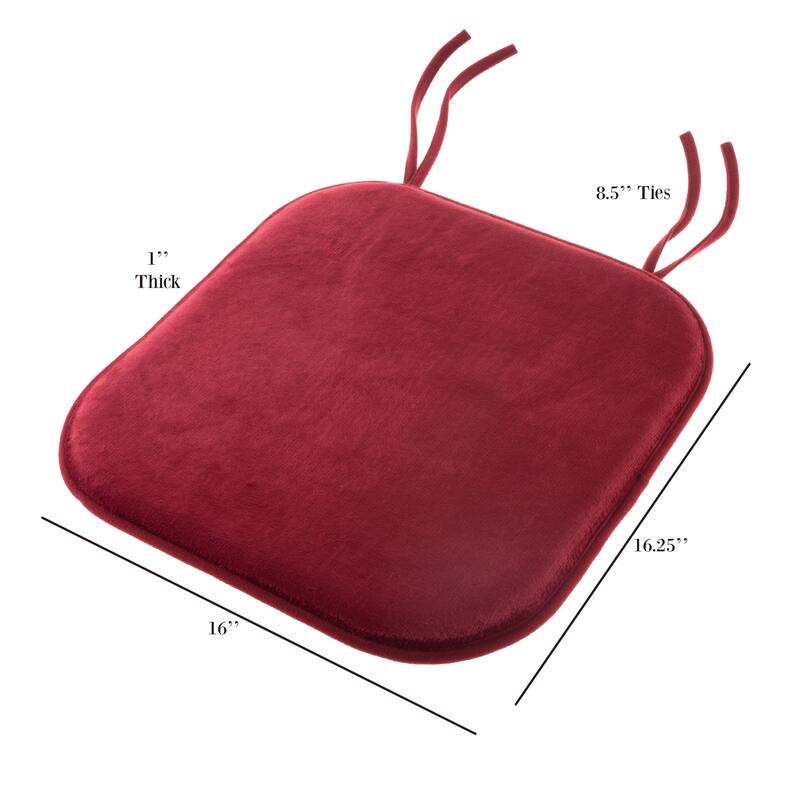 Memory Foam Chair Cushion- 16”x 16.25” Plush Chair Pad with Ties by Windsor Home - Red