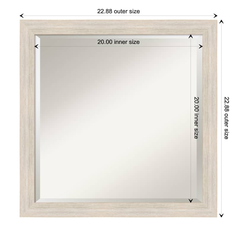 Beveled Wood Bathroom Wall Mirror - Hardwood Whitewash Narrow Frame - Hardwood White Wash Narrow