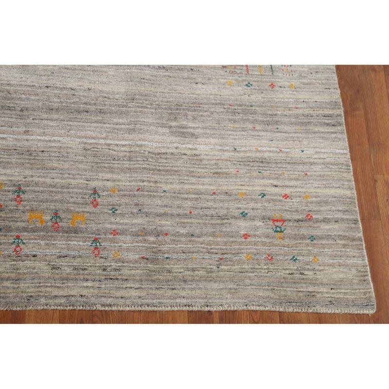 Striped Gabbeh Square Area Rug Hand-Knotted Wool Carpet - 7'10"x 7'11"