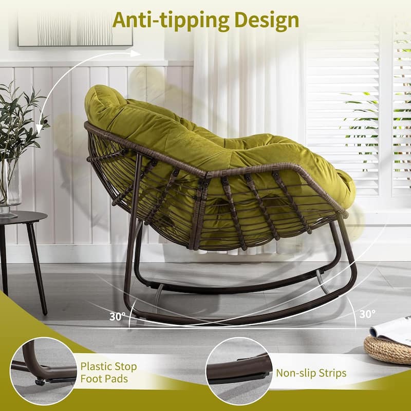 Outdoor Rattan Rocking Chair,Padded Cushion Rocker Recliner Chair Outdoor for Front Porch, Living Room, Patio, Garden