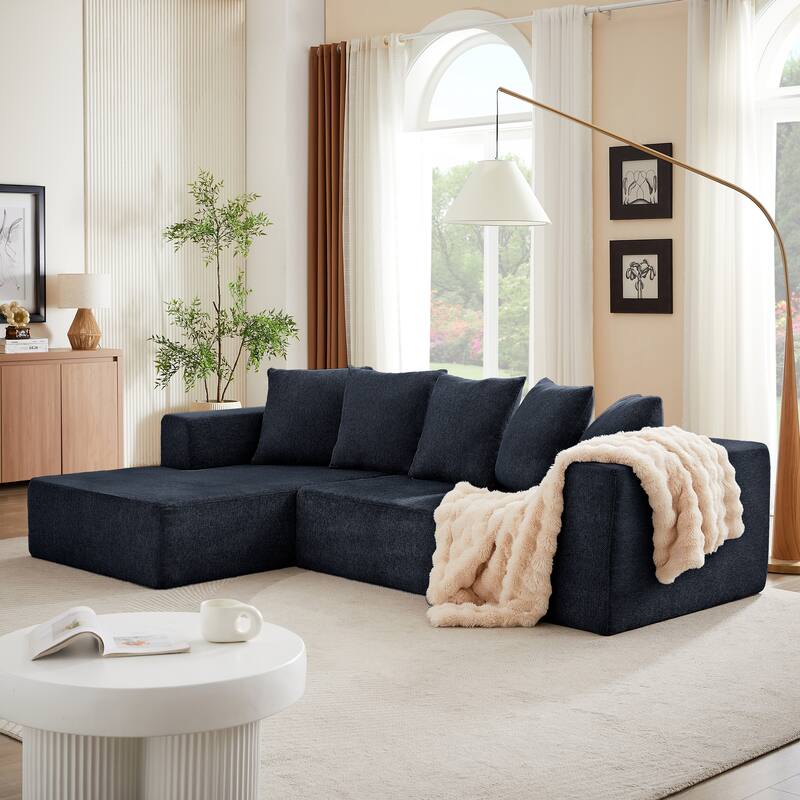 Minimalist Chenille L-Shaped Modular Sectional Sofa Set Fabric Cloud Couch for Living Room