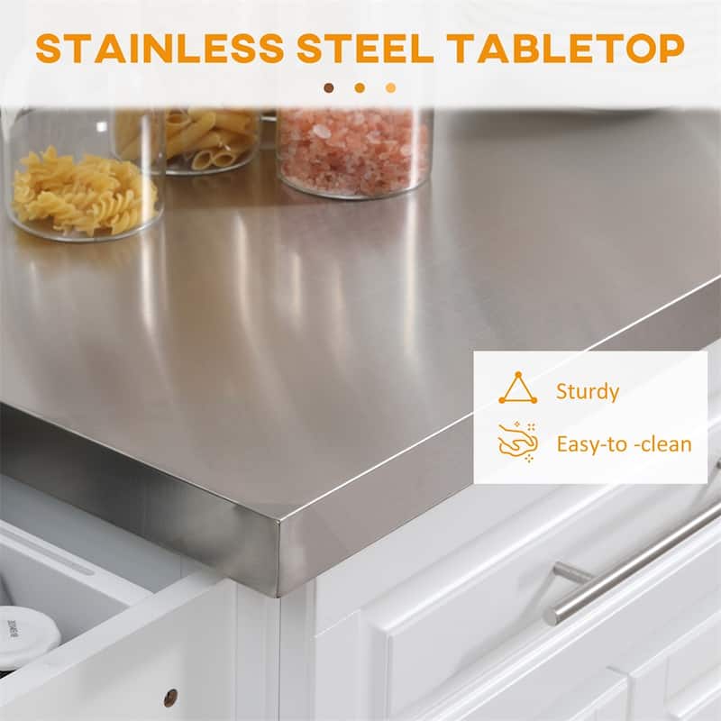 Rolling Kitchen Island,Portable Kitchen Cart with Stainless Steel Top