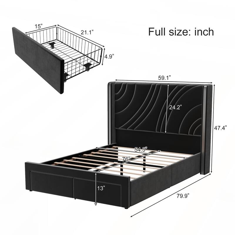 Full Size Modern Upholstered LED Bed Frame