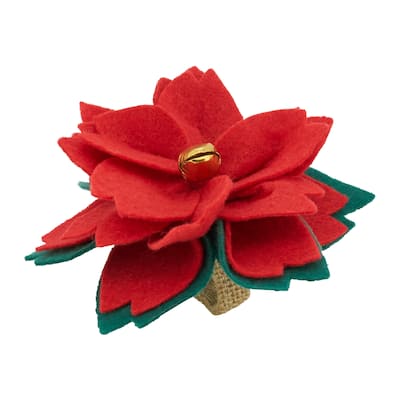 Charming Handmade Felt Poinsettia Napkin Ring (Set of 4) - Red