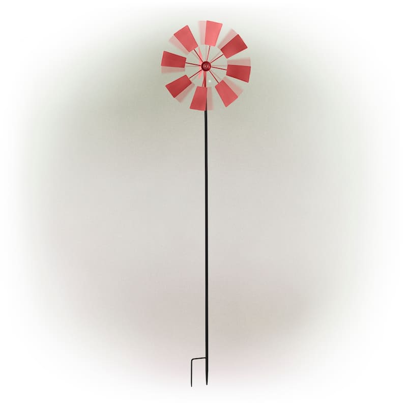 Alpine Corporation 52" Tall Outdoor Metal Windmill Spinner Stake Yard Decoration, Red