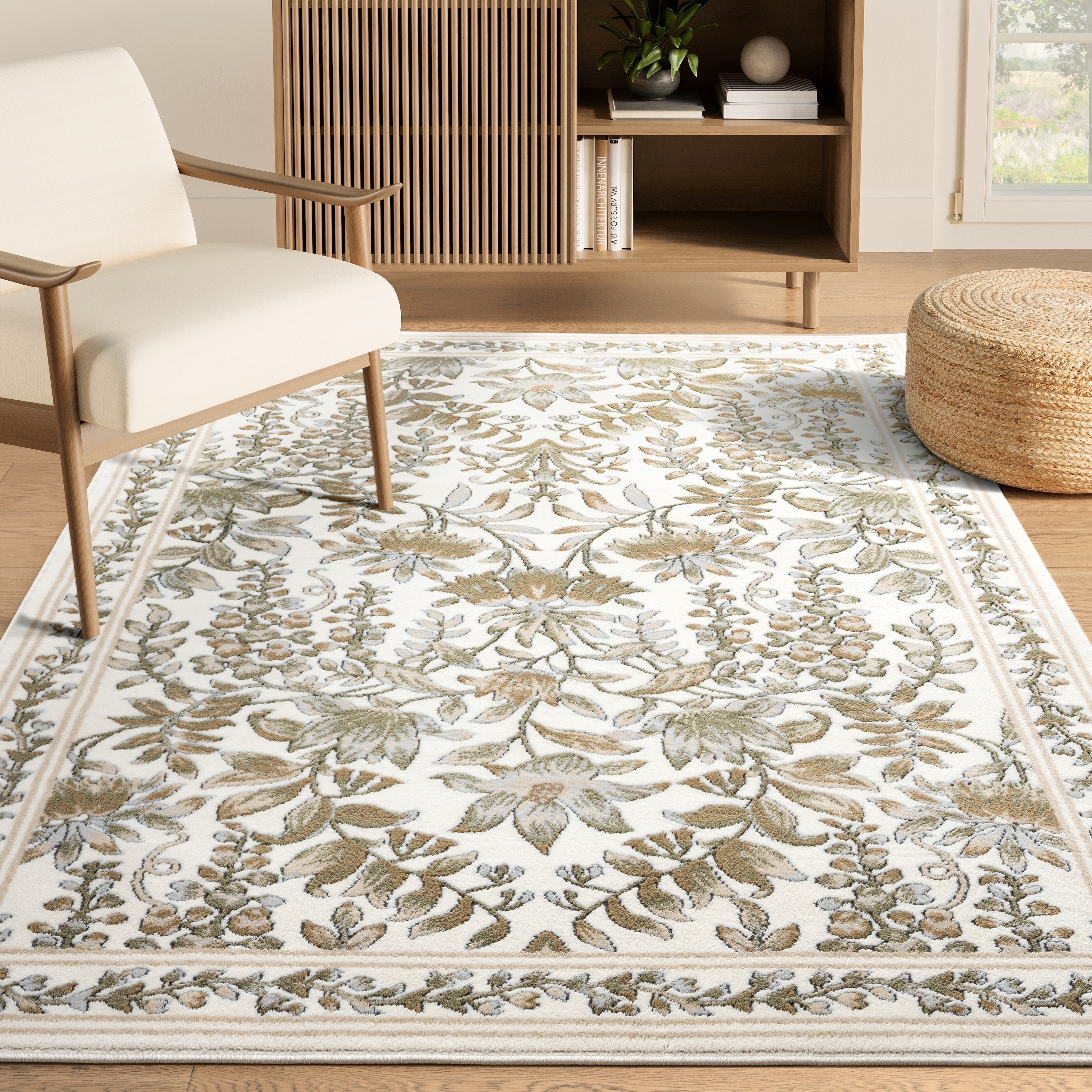 Abani Savoy SAV190A Traditional Ivory Taupe Botanical Floral Vintage Area Rug