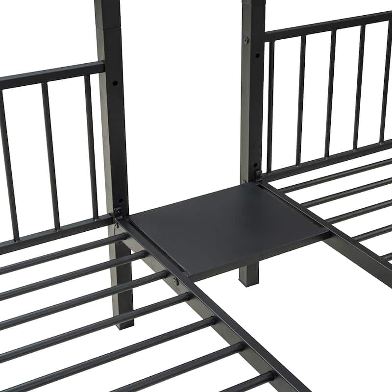 Triple Bed with Full + Twin Layout, Stair Storage & Drawers - Black Metal Construction