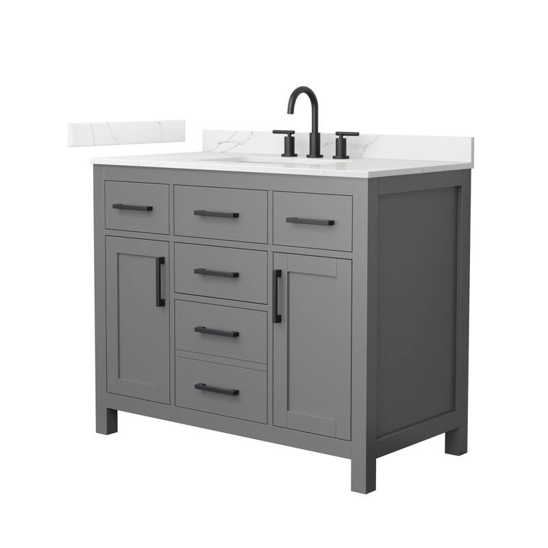 Wyndham Collection WCG2424-42S-QTZ-US3MXX Beckett 42" Free Standing - Dark Gray / Giotto Quartz Top / Matte Black