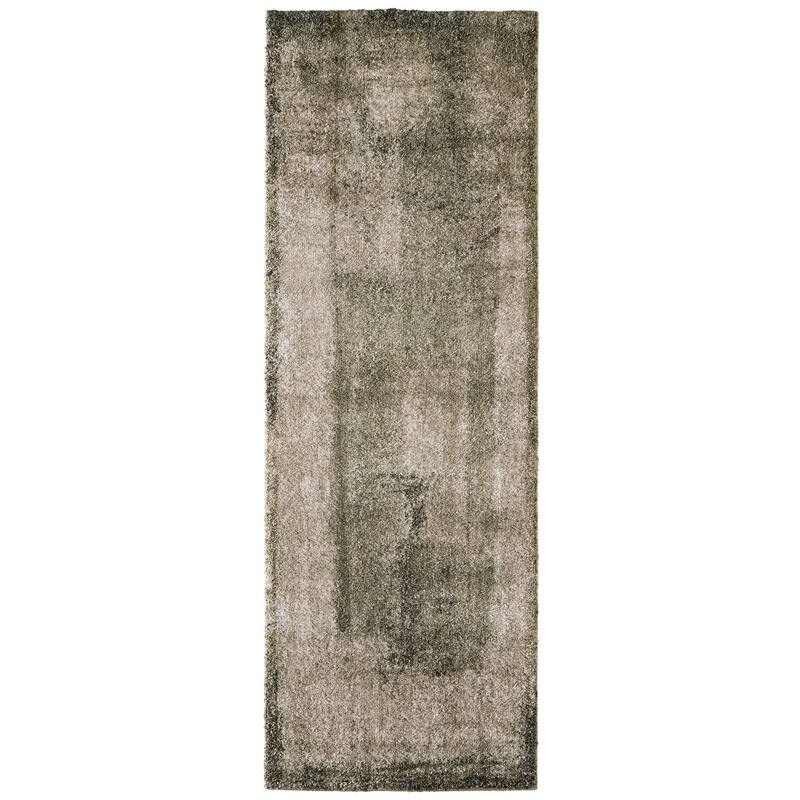 Peavy R39QC Abstract Modern Area Rug - 2'6" x 7'3" - Green/Tan