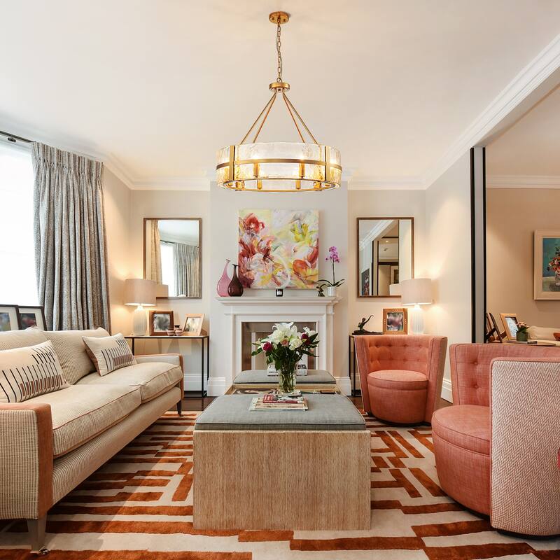 Dimmable Large Drum Glass Chandelier for Dining Room High Ceiling Living Room