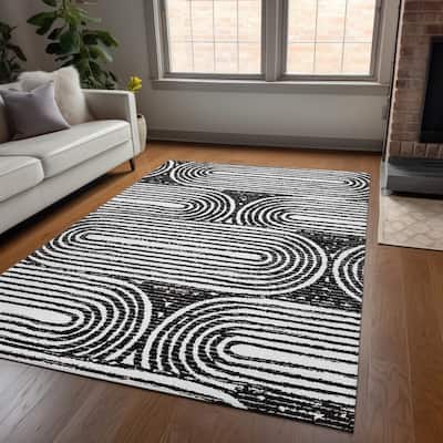 Machine Washable Indoor/ Outdoor Modern Vibes Chantille Rug